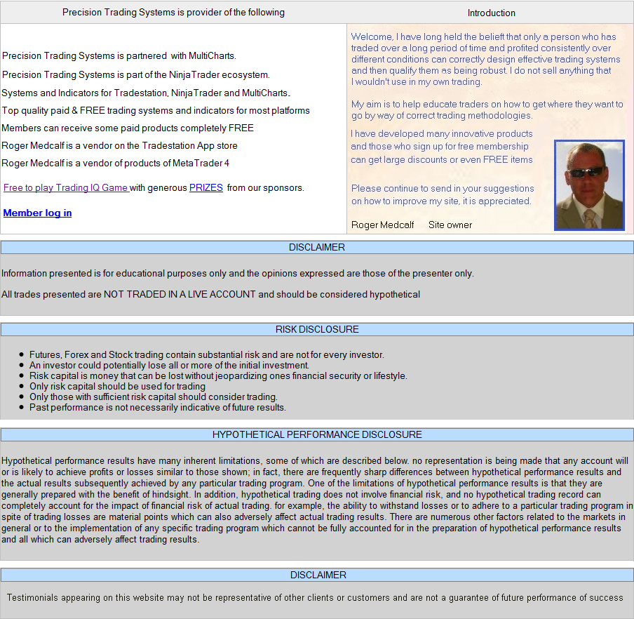 Profile description of site and disclaimers